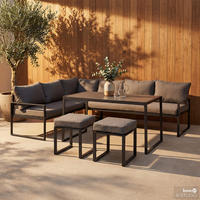 GARTENSITZGRUPPE - 5-teilig - Stahl / Polyester - Schwarz / Grau - Schwarz/Grau, Glas/Textil - home24