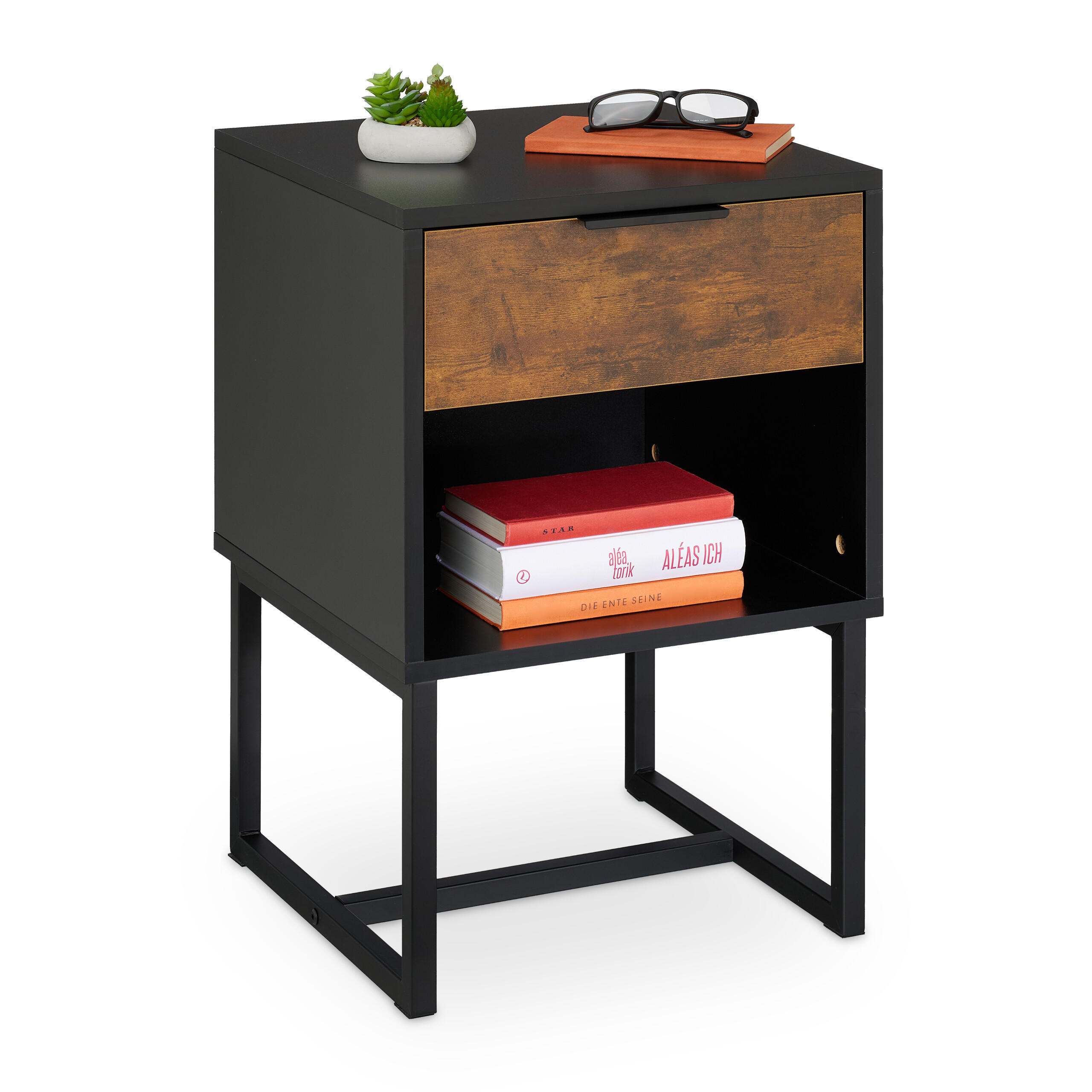 NACHTTISCH - Schwarz, Holzwerkstoff/Metall (40/60.5/41.5cm) - Relaxdays