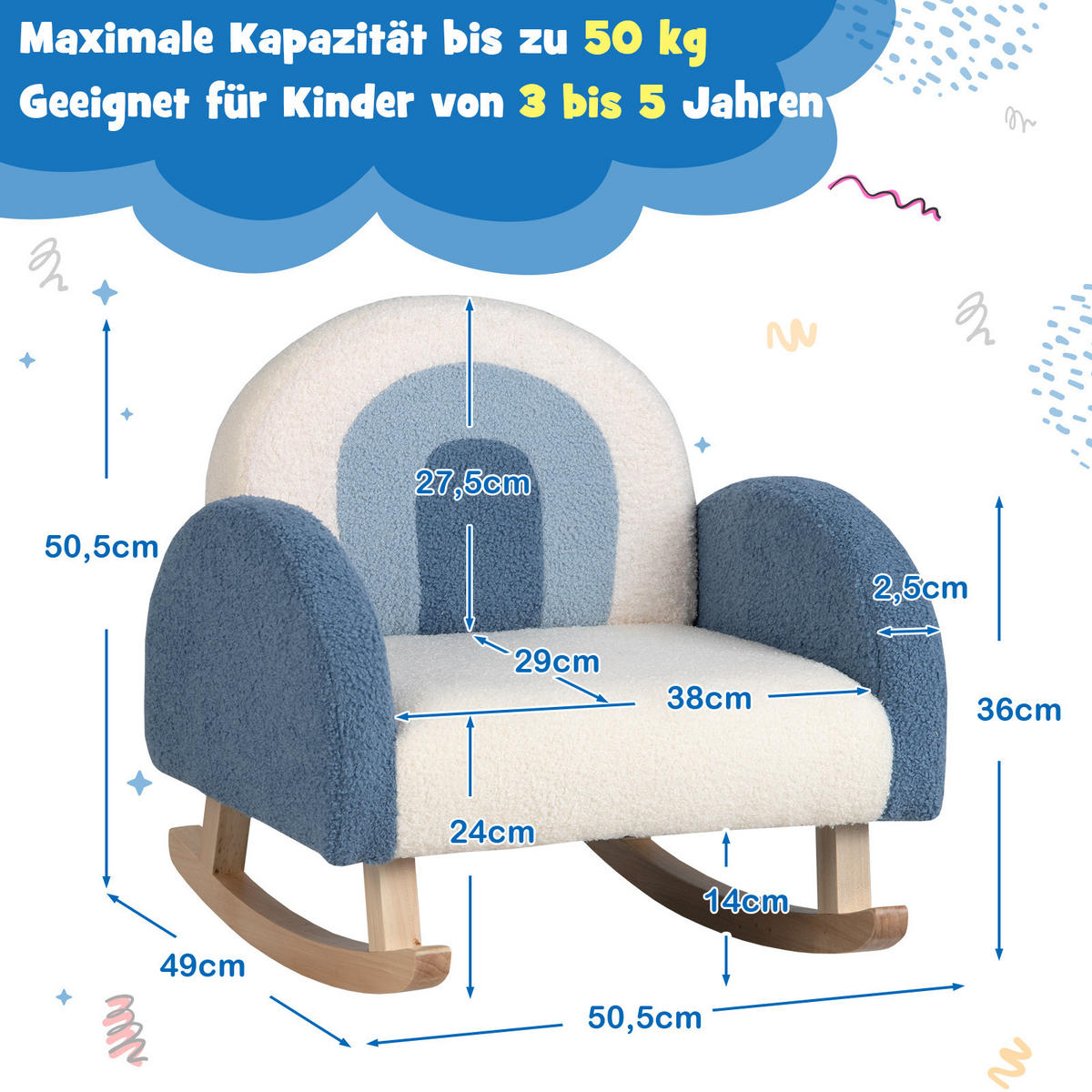 KINDERSOFA 51cm Blau - Blau, Textil (49/51/51cm) - COSTWAY