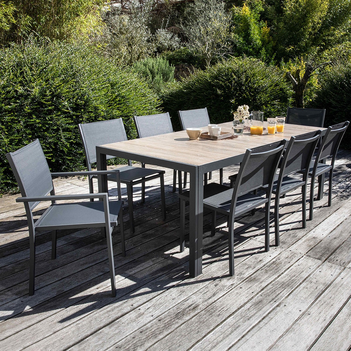 GARTENTISCH , Holz/Grau - Grau, Metall (206/100/75cm) - Oviala