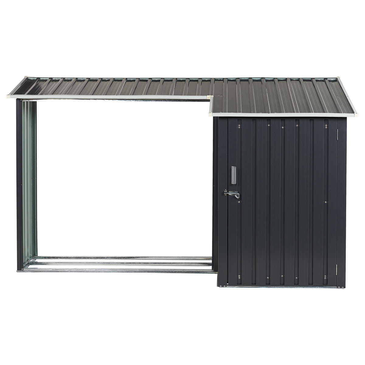 GERÄTEHAUS mit Holzunterstand Stahl graphitgrau/cremeweiß Aosta - Grau, Metall (270/158/105cm) - Beliani