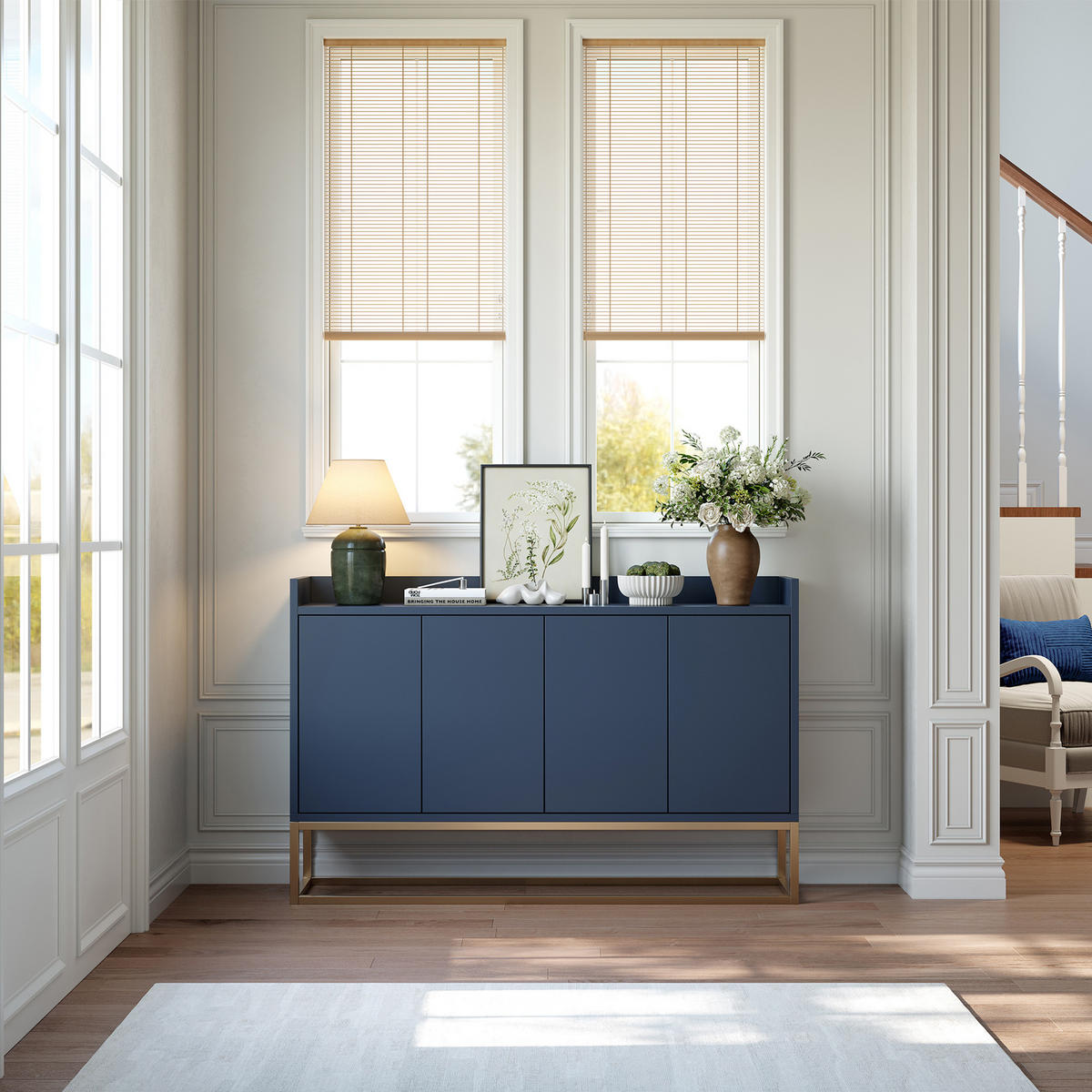 SIDEBOARD, 120/80/30 cm, mit 4 Türen, MDF, blau - Blau, Holz/Metall (120/80/30cm) - GENKI LIVING