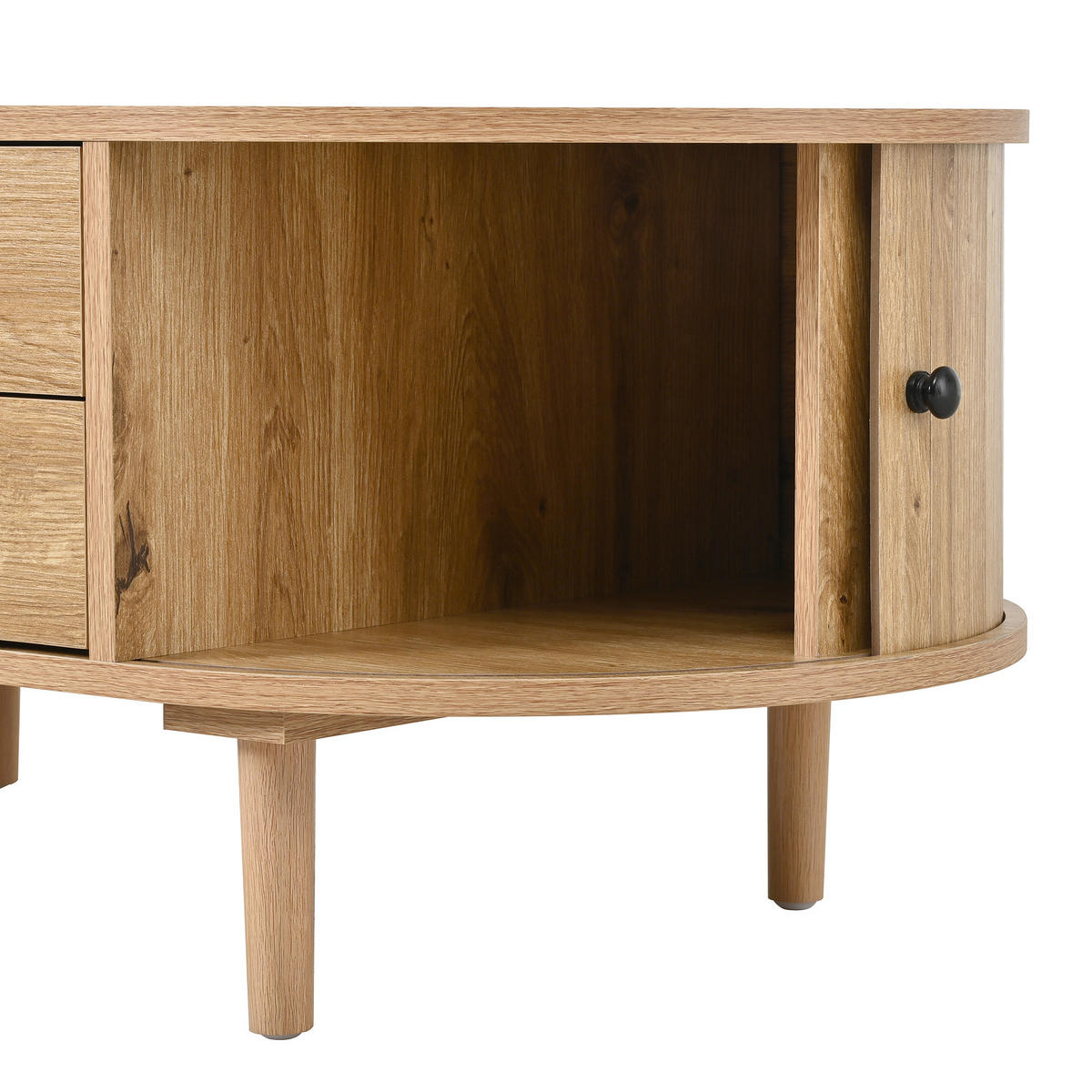 COUCHTISCH Moderner Sideboard mit Schiebetüren, Schubladen, Stauraum, Kiefernholzfüßen, MDF/Kiefer - Hellbraun, Holzwerkstoff (100/50/40cm) - EVRYAE