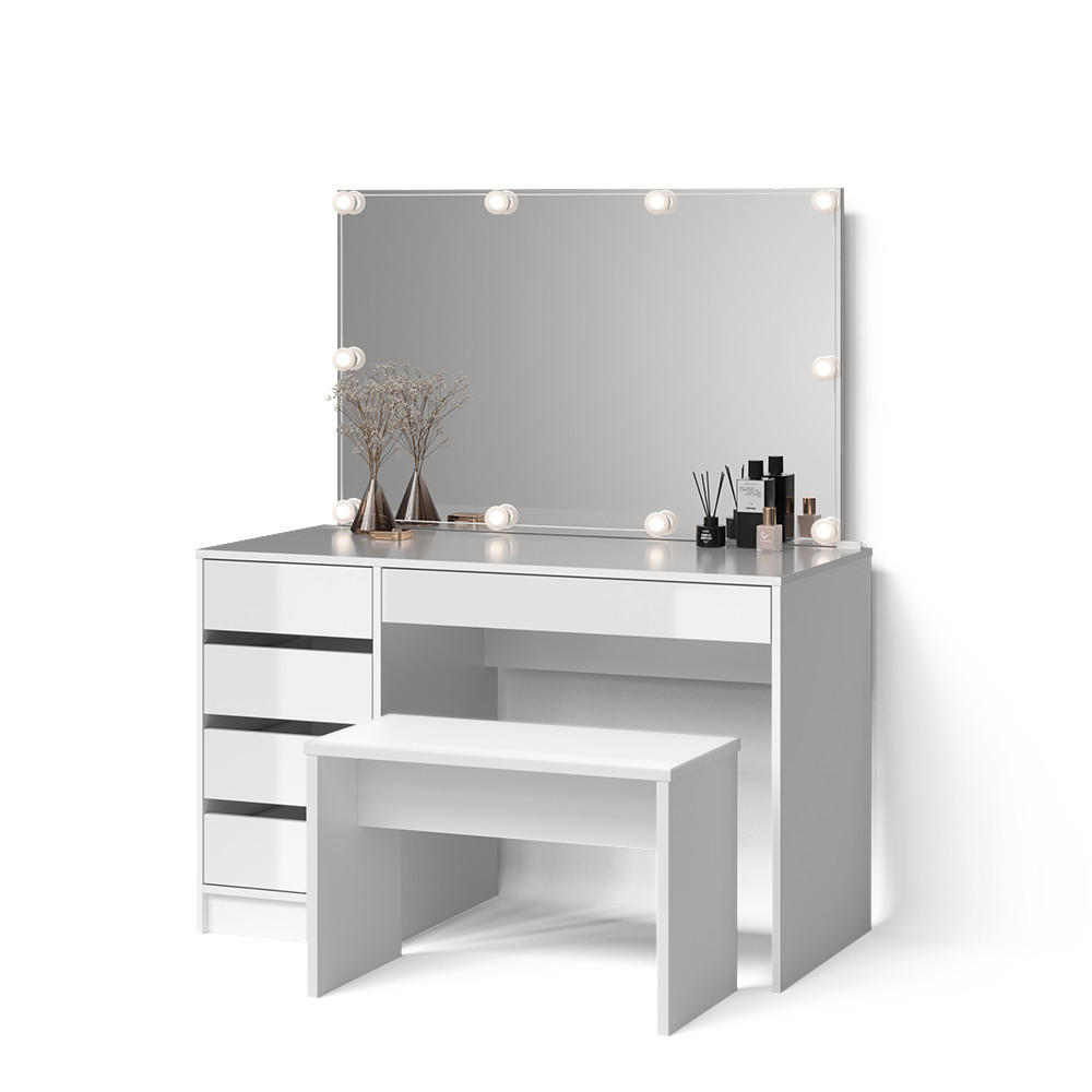 SCHMINKTISCH Imola Weiß mit LED Beleuchtung und Bank - Weiß, Holzwerkstoff (120/75/55cm) - Livinity®