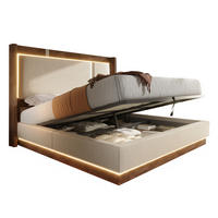 POLSTERBETT 140/200 cm aus Leinen und Holz mit LED und Bettkasten Beige - Beige, Textil (140/200cm) - Modenvie