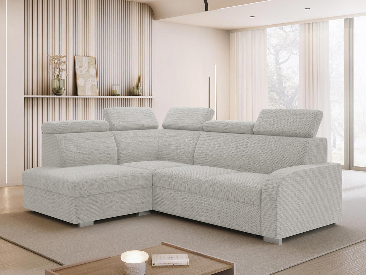 ECKSOFA Oslo 2rRLXp, Seite: Links LXP+R+2R - Silberfarben/Creme, Holz/Textil (250/200cm) - MIRJAN24