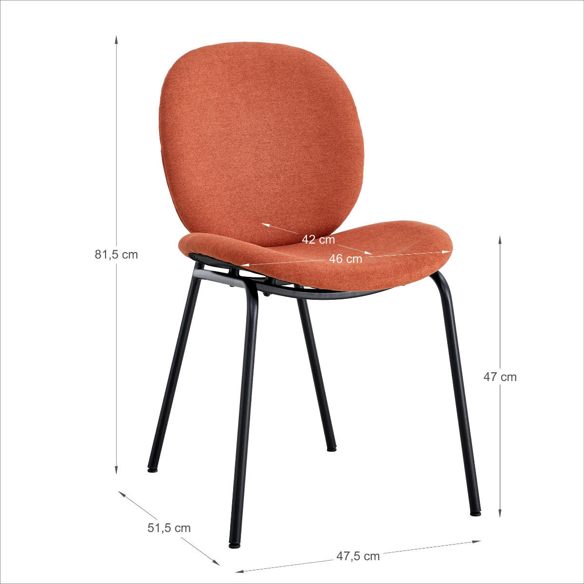 STÜHLEN (Set aus 2) aus stoff mit schwarzen metallbeinen - cori 45/58/47 cm - Orange, Textil (58/47/45cm) - Calicosy