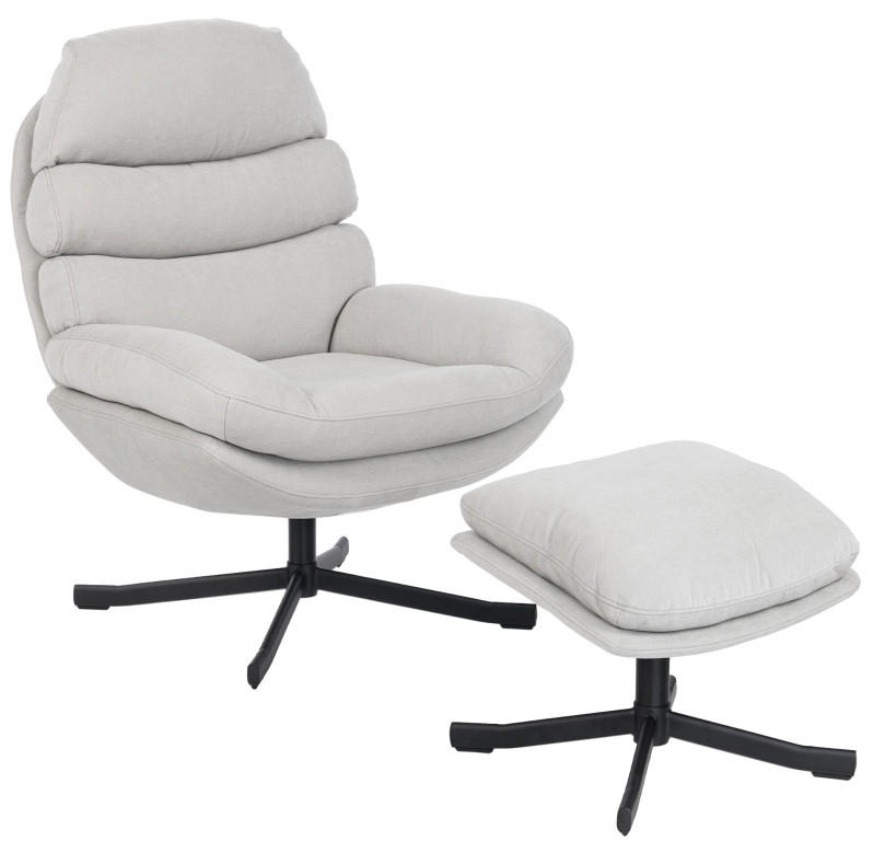 RELAXSESSEL mit Hocker Chenille-Stoff 360° drehbar 78/93/100 cm Cremeweiß - Creme, Textil (78/100/93cm) - Redom