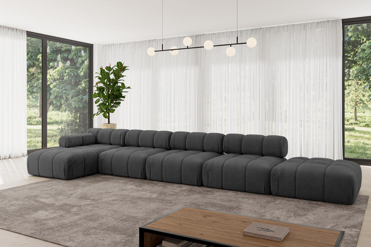 ECKSOFA modulares Sofa Lizur-L3 - 475x160x70 cm Schwarz Velours - Schwarz, Holzwerkstoff/Textil (475/160cm) - ALTDECOR