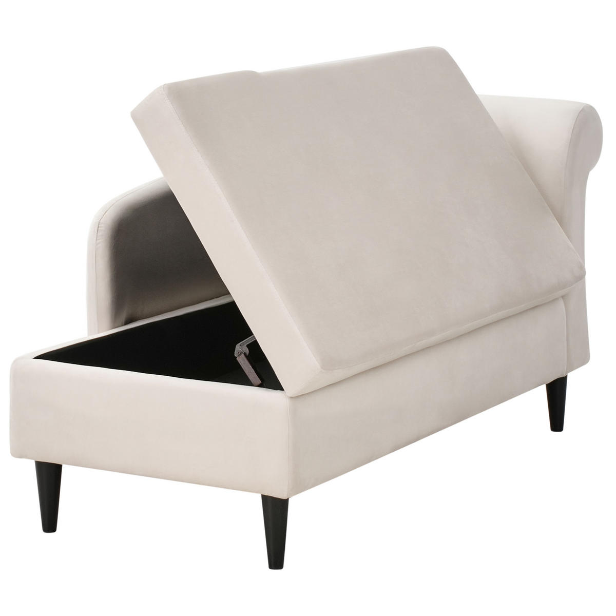 ČALOUNĚNÉ LEHÁTKO CHAISE LONGUE PRAVOSTRANNÉ Sametová látka Béžové s úložným prostorem Luiro - černá/béžová, textil (160/77/70cm) - Beliani