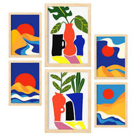 POSTER Set Mit 6 Sanfte abstrakte Landschaften Größe A3 & A4 Rahmen aus hellem Holz - Beige, Papier (29.7/1cm) - Nacnic