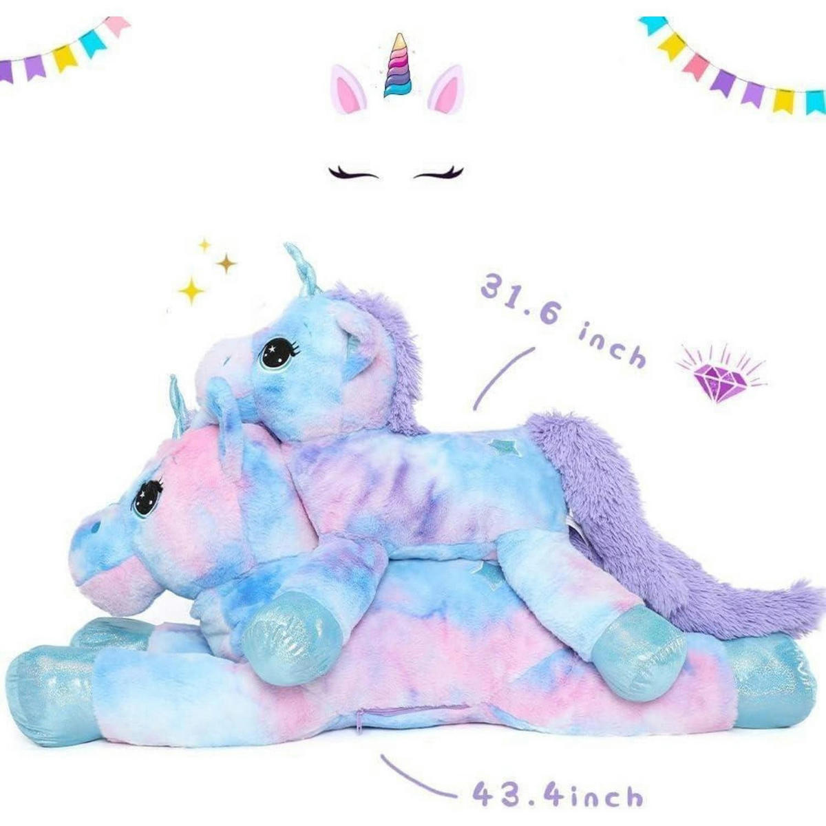 PLÜSCHTIER Einhorn 80 cm Bunt-blau - Multicolor, Textil (40/80cm)