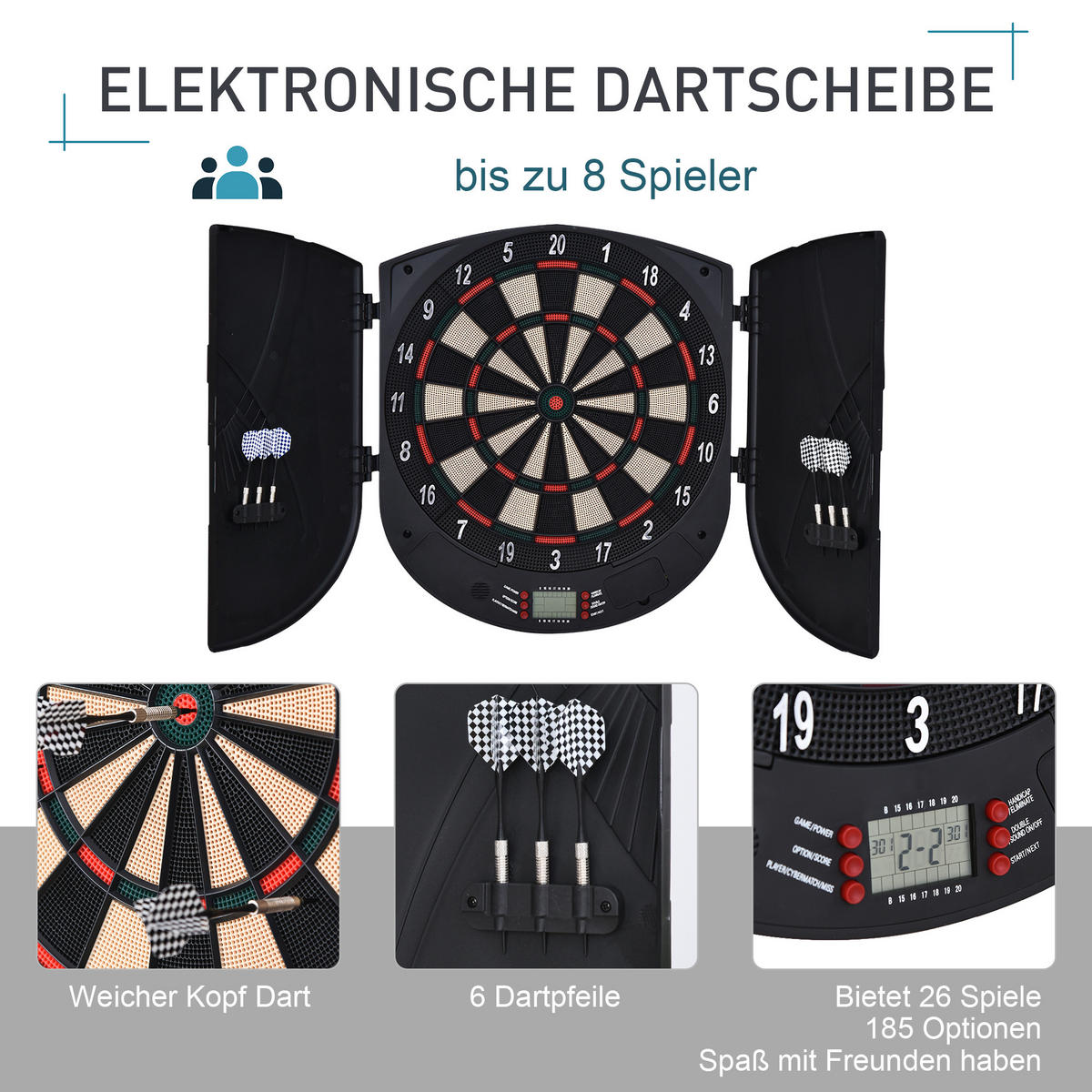 ELEKTRONISCHE Dartscheibe - Schwarz, Kunststoff (44/4.4/50cm) - HOMCOM