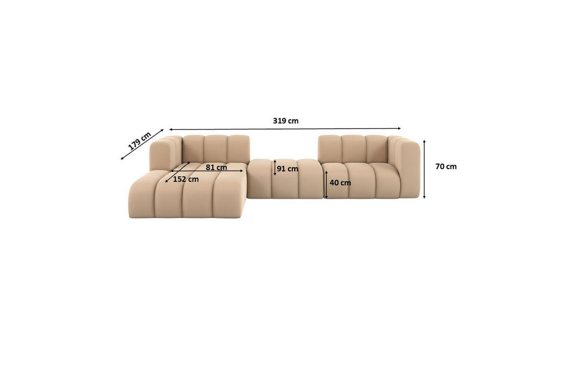 ECKSOFA L-Form Grand L 319 cm, Veloursstoff Salvador, Beige, Links - Beige, Holz (319/179cm) - Kaiser Möbel