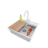 GRANITSPÜLE Oslo Pocket, 2-er set Weiß 58/53 cm 1 Becken + Küchenarmatur 32/20 cm + Ablauf-Set + Küchenzubehörset ab 60er Unterschrank - Chromfarben/Beige, Kunststoff (58/20/53cm) - Primagran