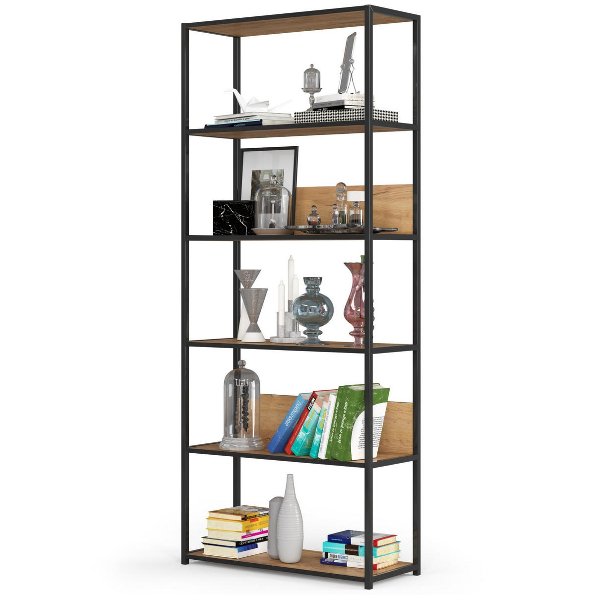 LOFT-REGAL Schwarz, Eichefarben 80x192x32 cm - Eichefarben/Schwarz, Holzwerkstoff/Metall (80/192/32cm) - Akord