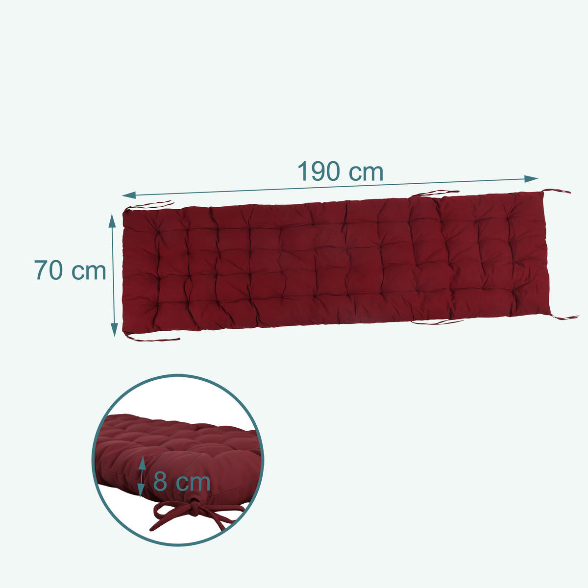 LAVIČKOVÝ sedák - tmavočervená, textil/plast (70/8/190cm) - Relaxdays