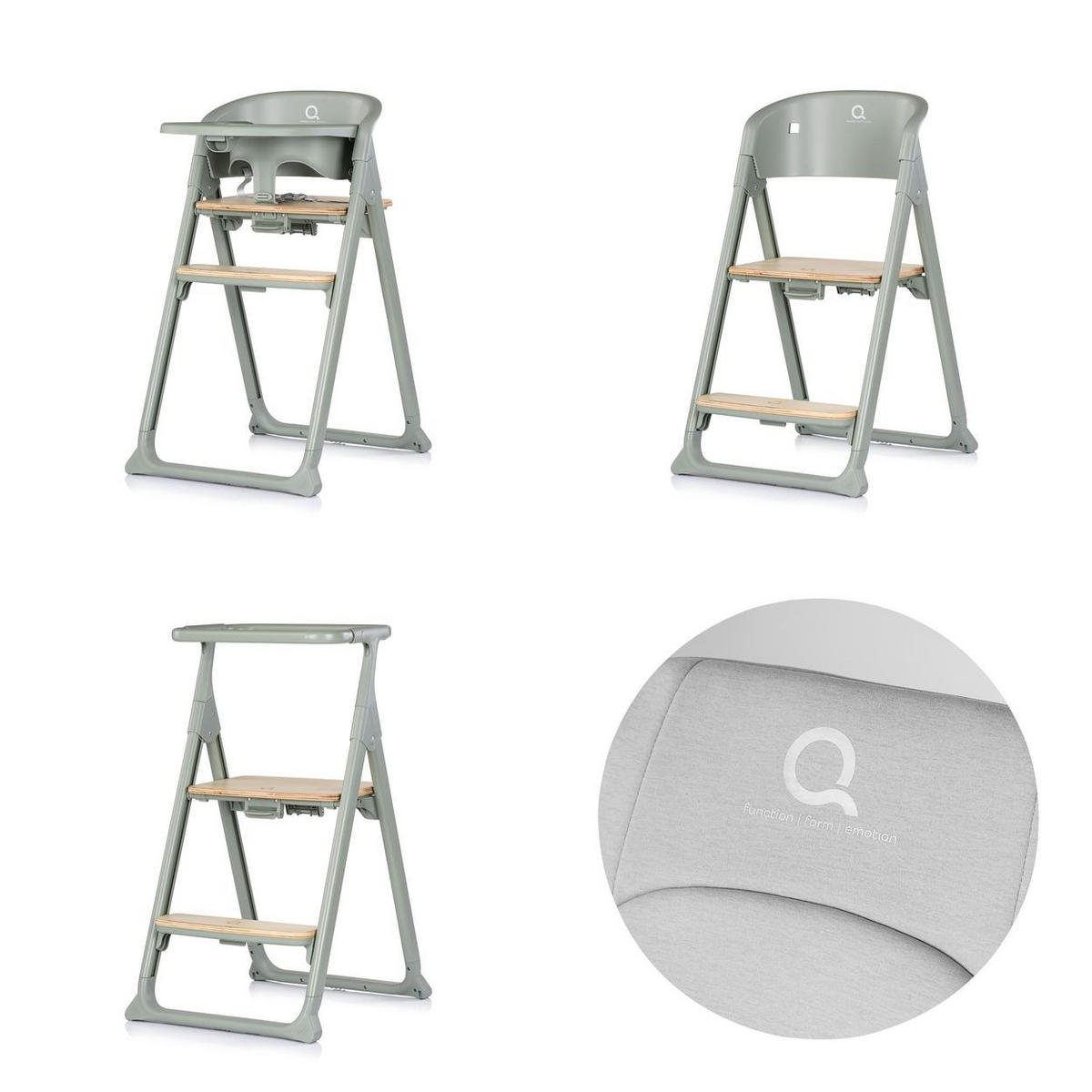 HOCHSTUHL Quatro 4 in 1 grün Babywippe, Lernturm, Tablett, verstellbare Fußstütze, 4-in-1-Funktion - Grün, Metall (49/95/65cm) - Chipolino