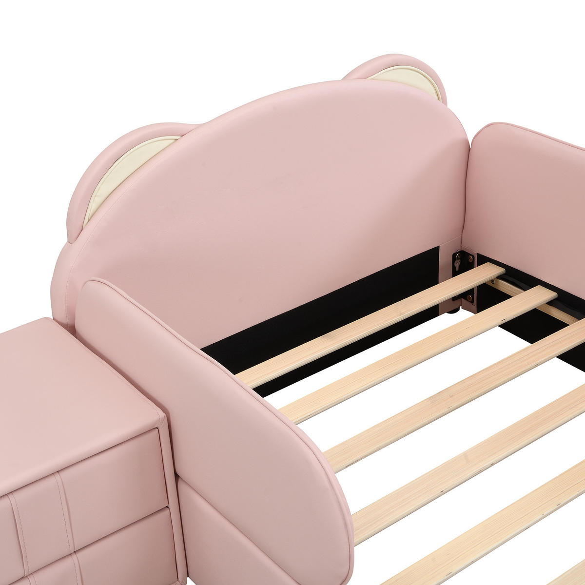 KINDERBETT 90/200 cm in Rosa mit Nachttisch, Schublade und Bären-Kopfteil - Rosa, Holzwerkstoff/Textil (90/200cm) - STILVORA