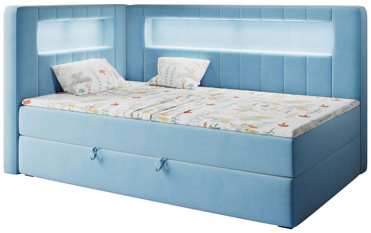BOXSPRINGBETT JUNIOR GOLD 3 90/200 Blau - linke Seite - Blau, Holz/Textil (90/200cm) - MKS