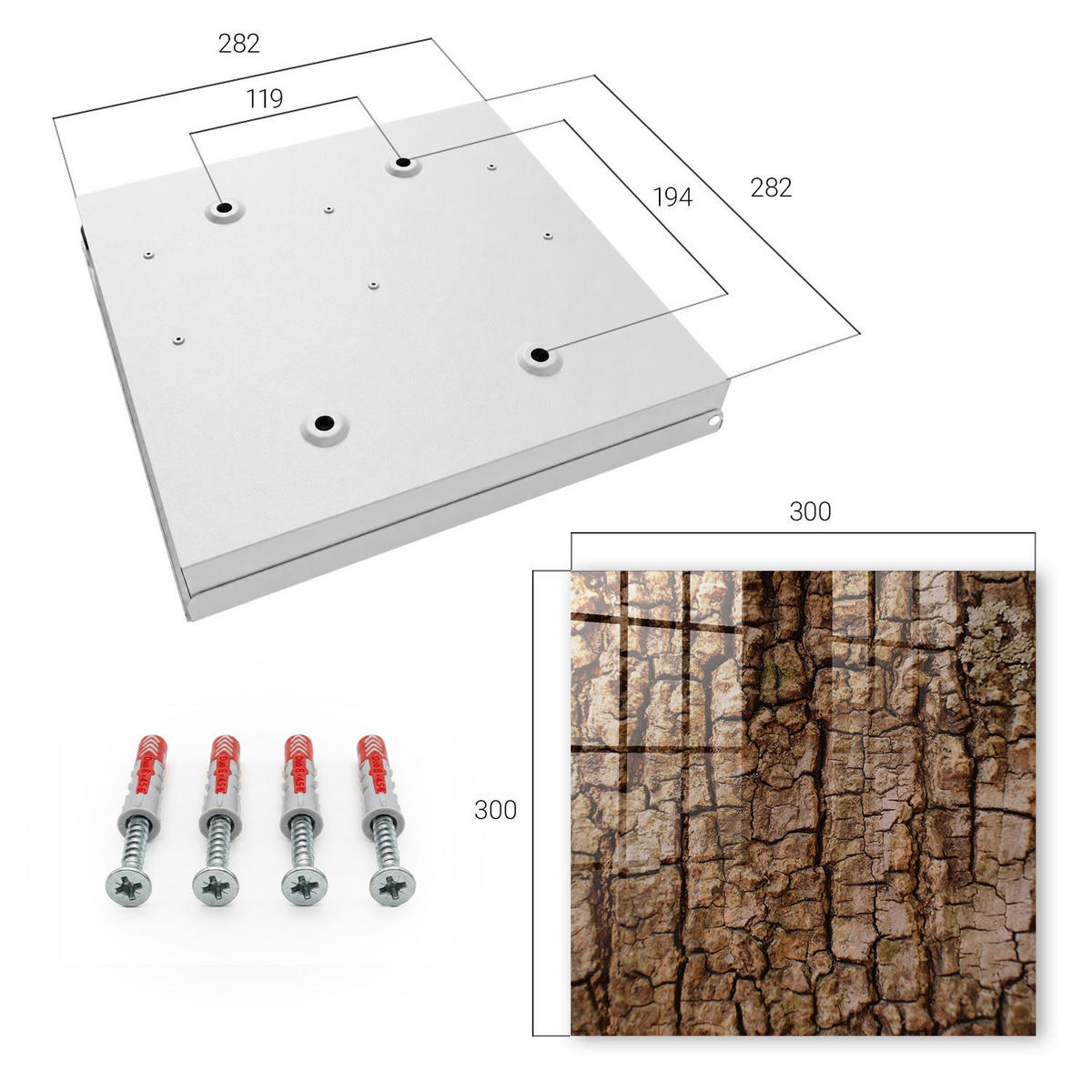 SCHLÜSSELBOX Weiß 30x30 cm – Türöffnung nach rechts - Baumrinde - Braun, Metall (30/30/5cm) - TULUP