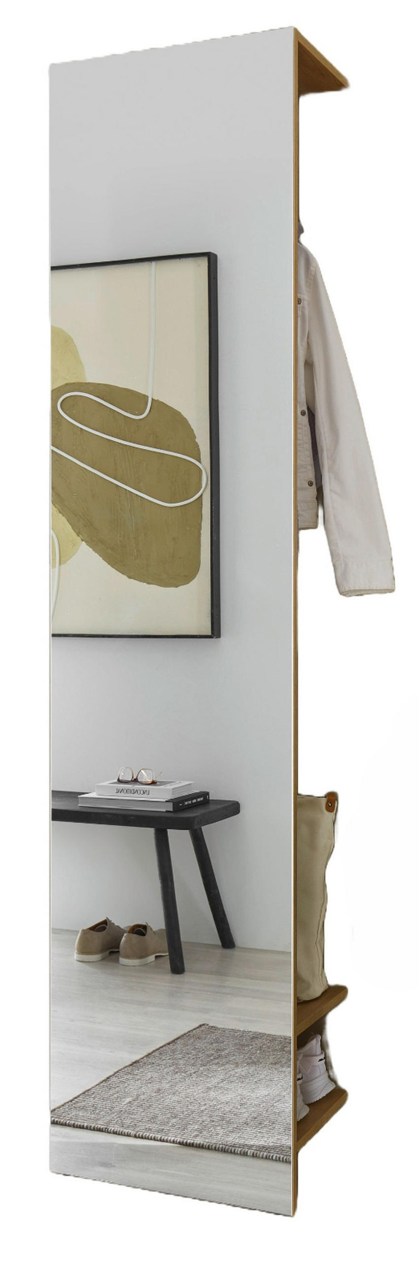 GARDEROBE in Evoke Eiche Kompaktgarderobe mit Spiegel 50 x 200 cm Center - Eichefarben/Schwarz, Glas/Holzwerkstoff (50/200/30cm) - Furn.Design