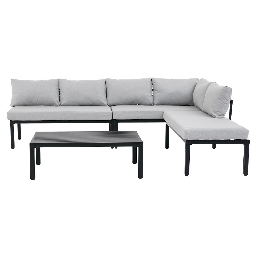 LOUNGEGARNITUR 6-teiliges Set Garten-Lounge-Set MODULARES SOFA ABNEHMBARE RÜCKENLEHNE Eisen Grau Terrasse 260/194/84 cm - Grau, Textil - Rolipo