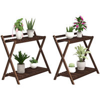 BLUMENTREPPE-SET DE-12199 2er-Set, 2-stufig mit Rückhaltebügel Braun - Braun, Holz (36/64/73cm) - ComfortXL
