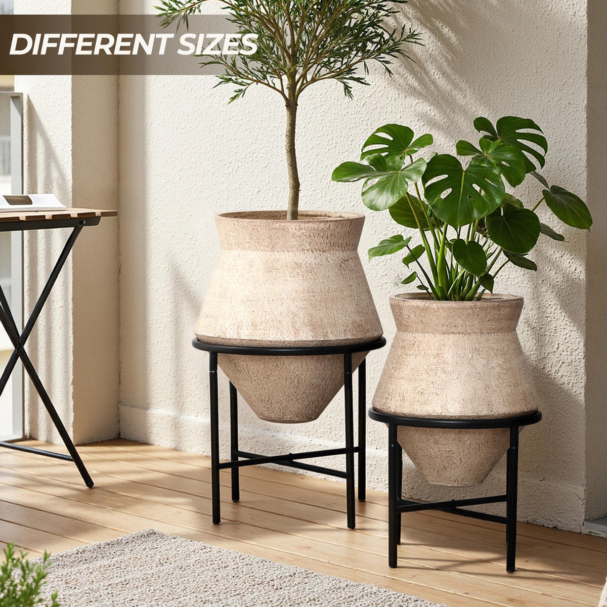 BLUMENTOPF Set 2er aus Eisen, Durchmesser 31&25 cm - Hellbraun, Metall (40/62/40cm)