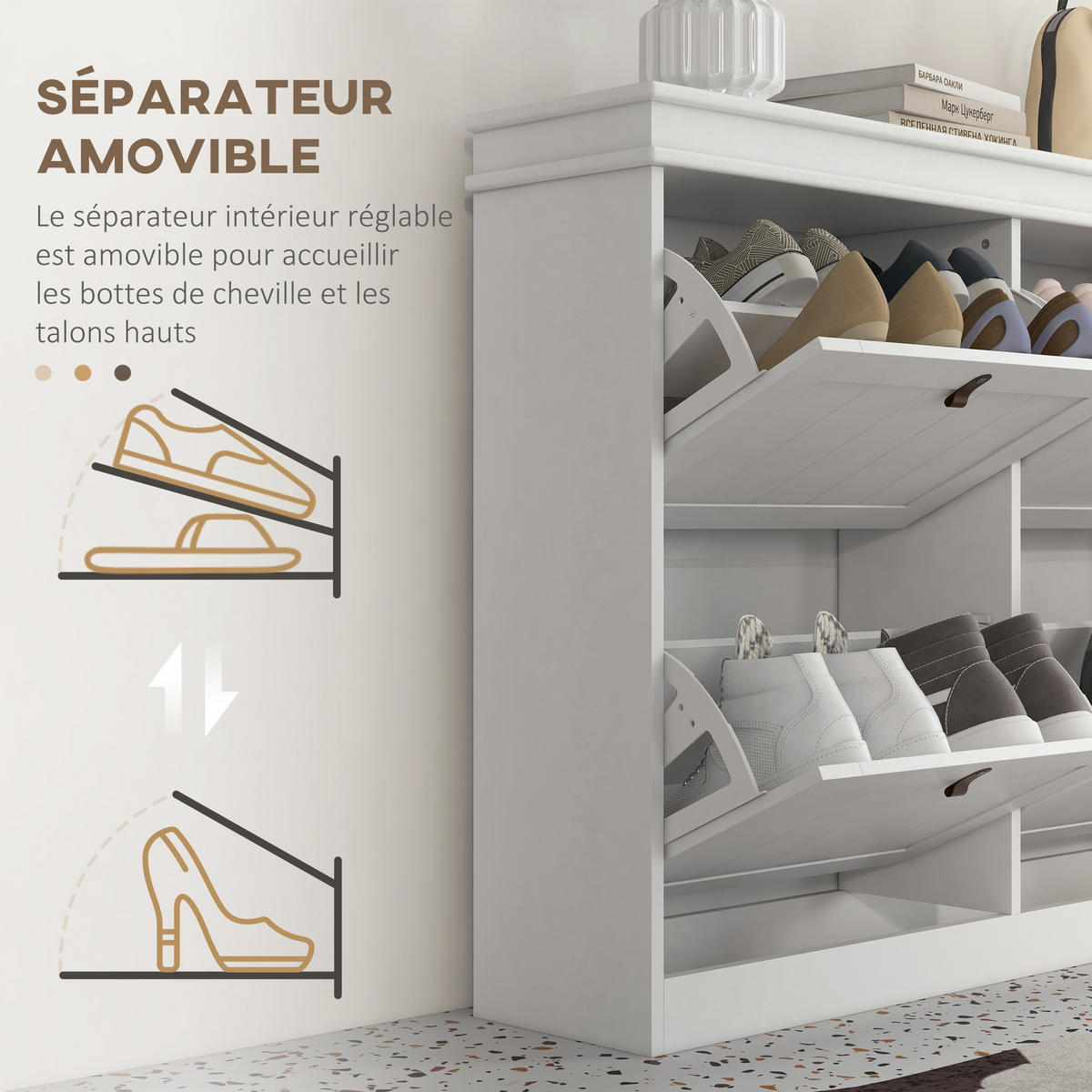 SCHUHSCHRANK DE-15052 4 Klapptüren mit verstellbaren Böden für 10–20 Paar Schuhe Weiß - Weiß, Holzwerkstoff (105/82.5/24cm) - ComfortXL