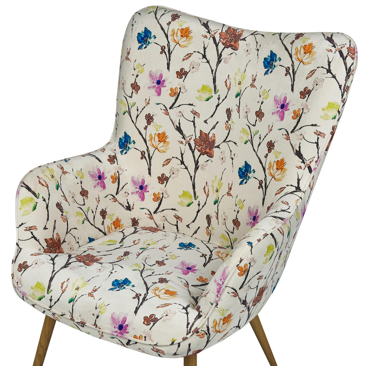 SESSEL Blumenmotiv cremeweiß mit Hocker Vejle - Hellbraun/Multicolor, Textil (62/93/78cm) - Beliani