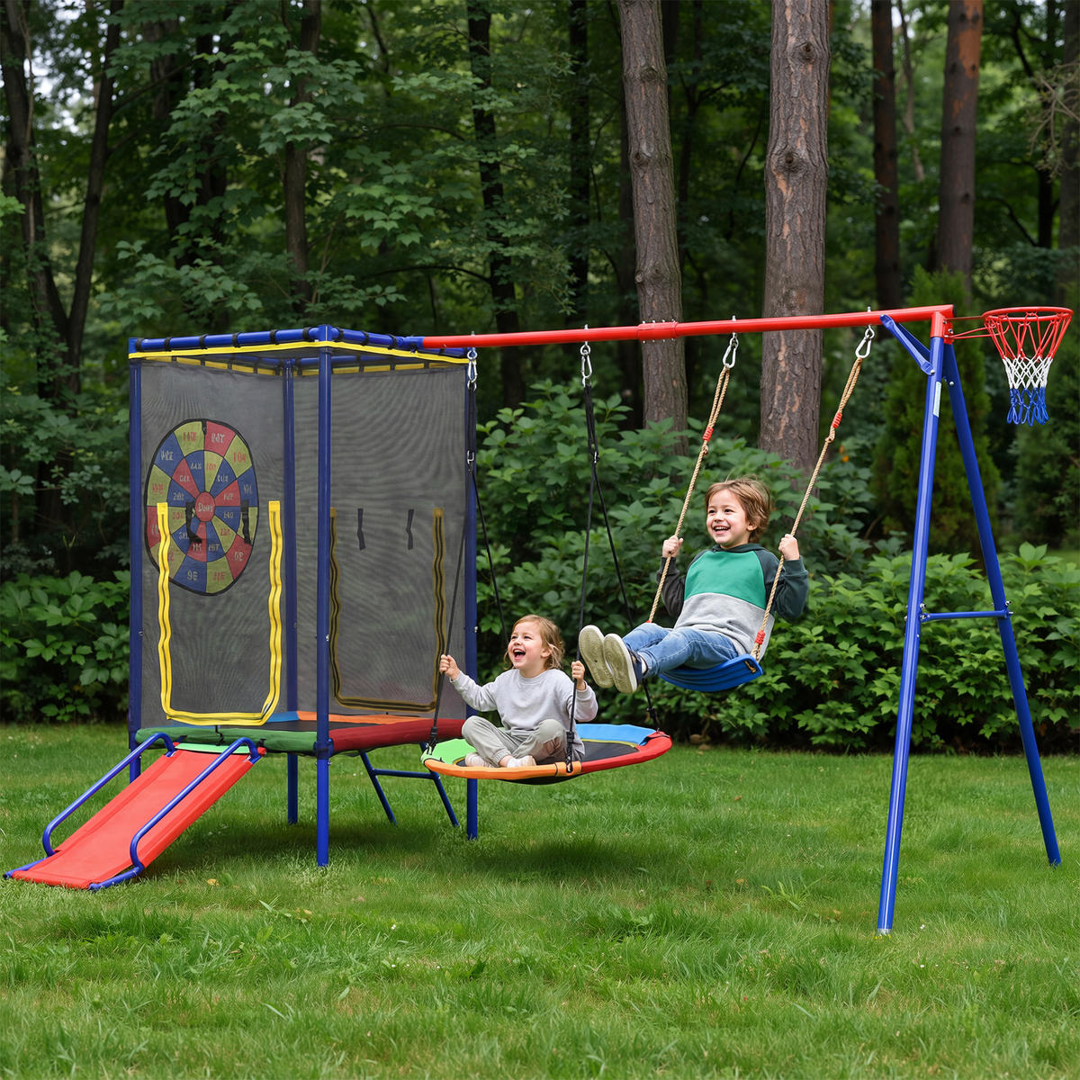 SPIELGERÄT Outdoor Kinder Trampolin Schaukel Rutsche - Multicolor, Metall (336/217cm) - LEBENLANG