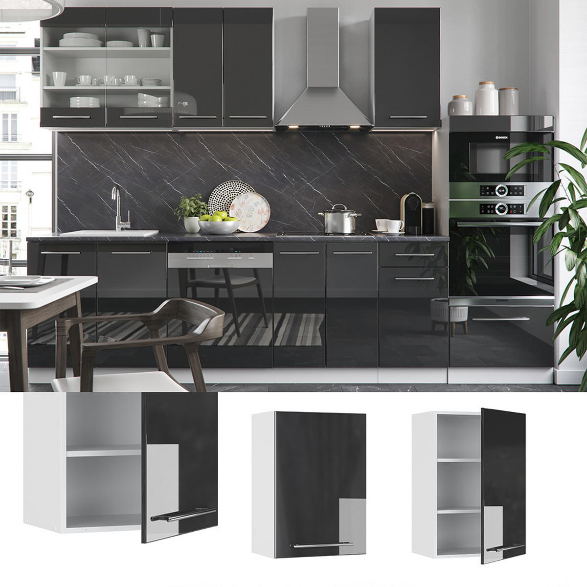 HÄNGESCHRANK Fame-Line Anthrazit Hochglanz 50 cm - Schwarz Hochglanz/Anthrazit, Holzwerkstoff (50/72/34.1cm) - Vicco