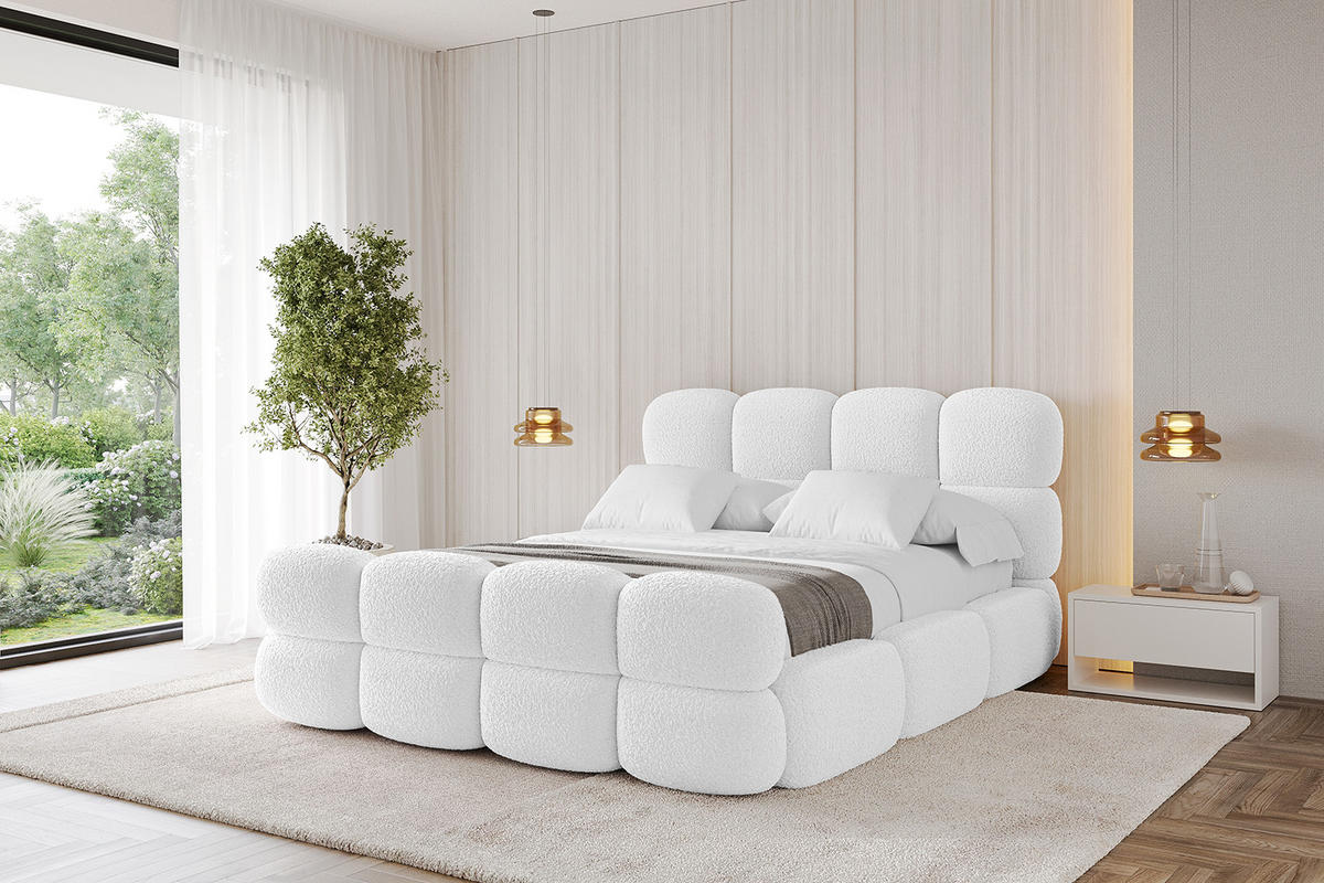 POLSTERBETT mit Bettkasten, Fußteil und Lattenrost, Boxbett ohne Matratze - NOMA-Z 140x200 Weiß - Weiß, Holzwerkstoff/Textil (140/200cm) - ALTDECOR