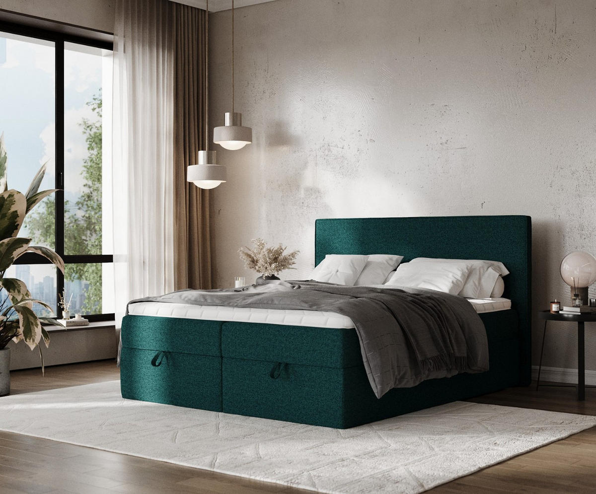 BOXBETT Velma 180/200 cm Grün im Riva Stoff - Schwarz/Grün, Holz/Holzwerkstoff (180/200cm) - AltaBeds