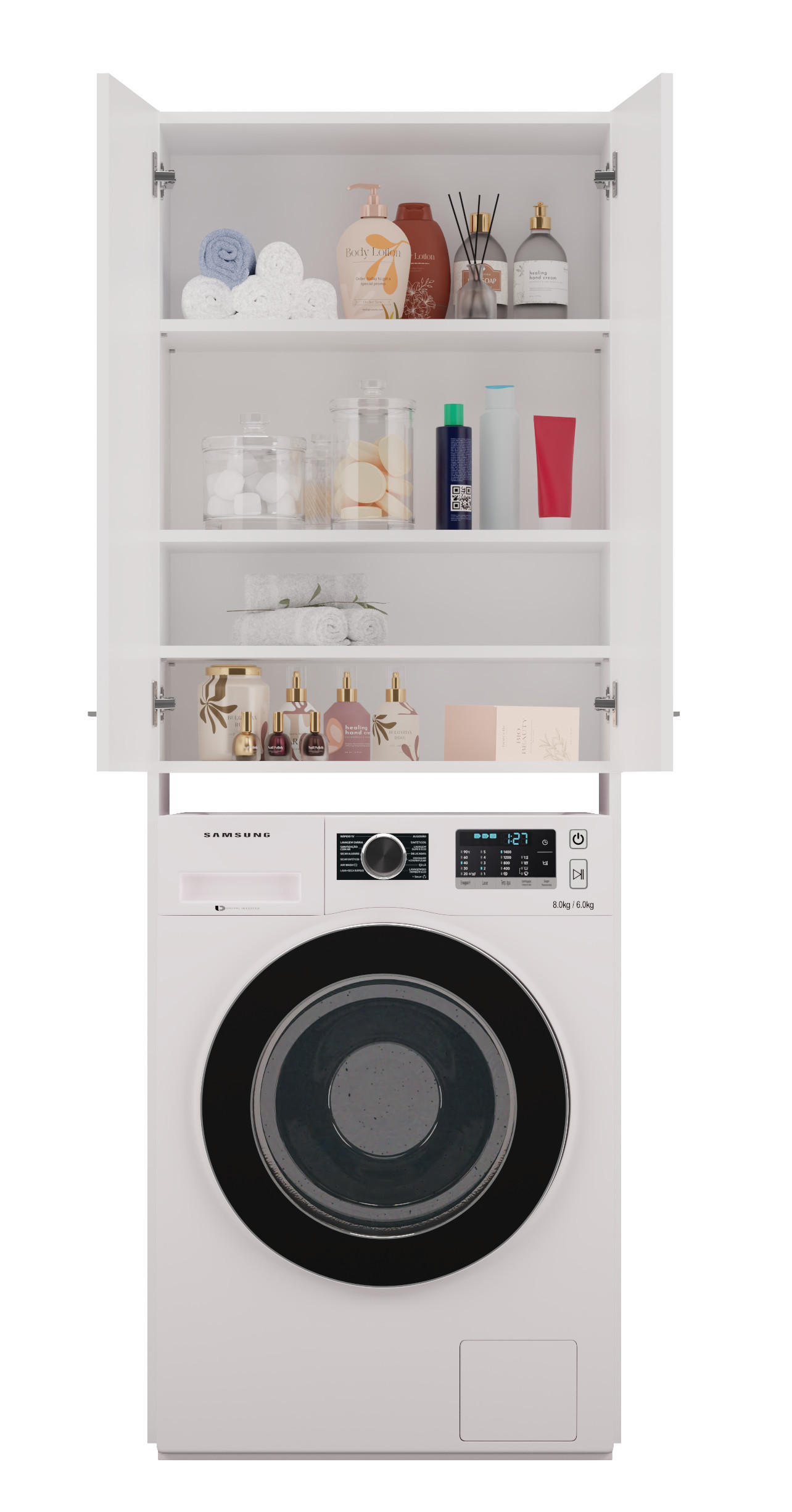 BADEZIMMERSCHRANK ÜBER WASCHMASCHINE POLA DD WEISS - Weiß, Holzwerkstoff (64/180/30cm) - CDF