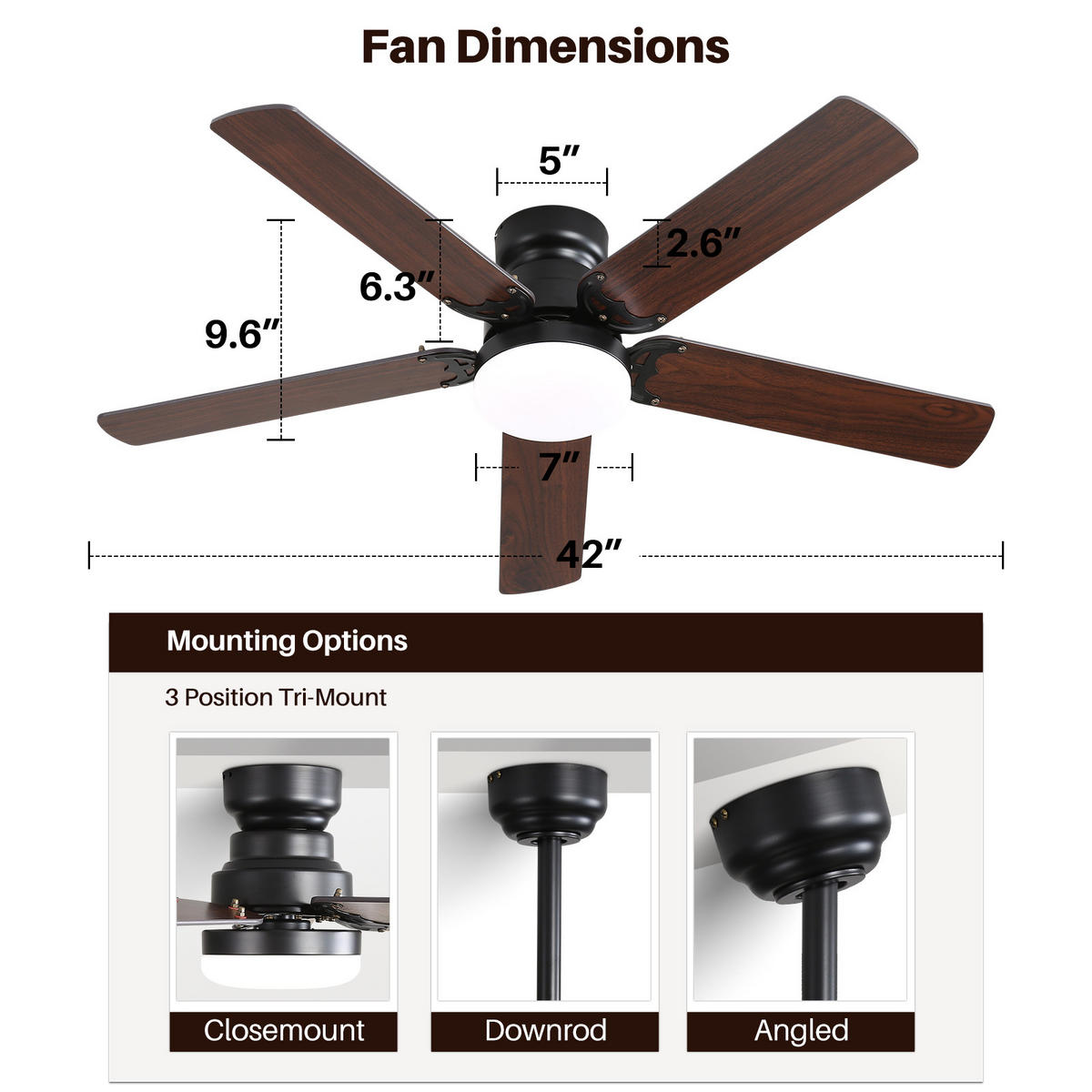 DECKENVENTILATOR DE-16333 42 Zoll LED & Speicherfunktion - Walnussfarben, Holzwerkstoff (106.68/106.68/24.38cm) - ComfortXL