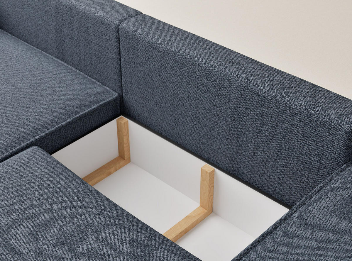 ECKSOFA MIT SCHLAFFUNKTION Moyo Blau Grau Webstoff - Blaugrau/Schwarz, Holz/Holzwerkstoff (255/148cm) - Maison de Reve