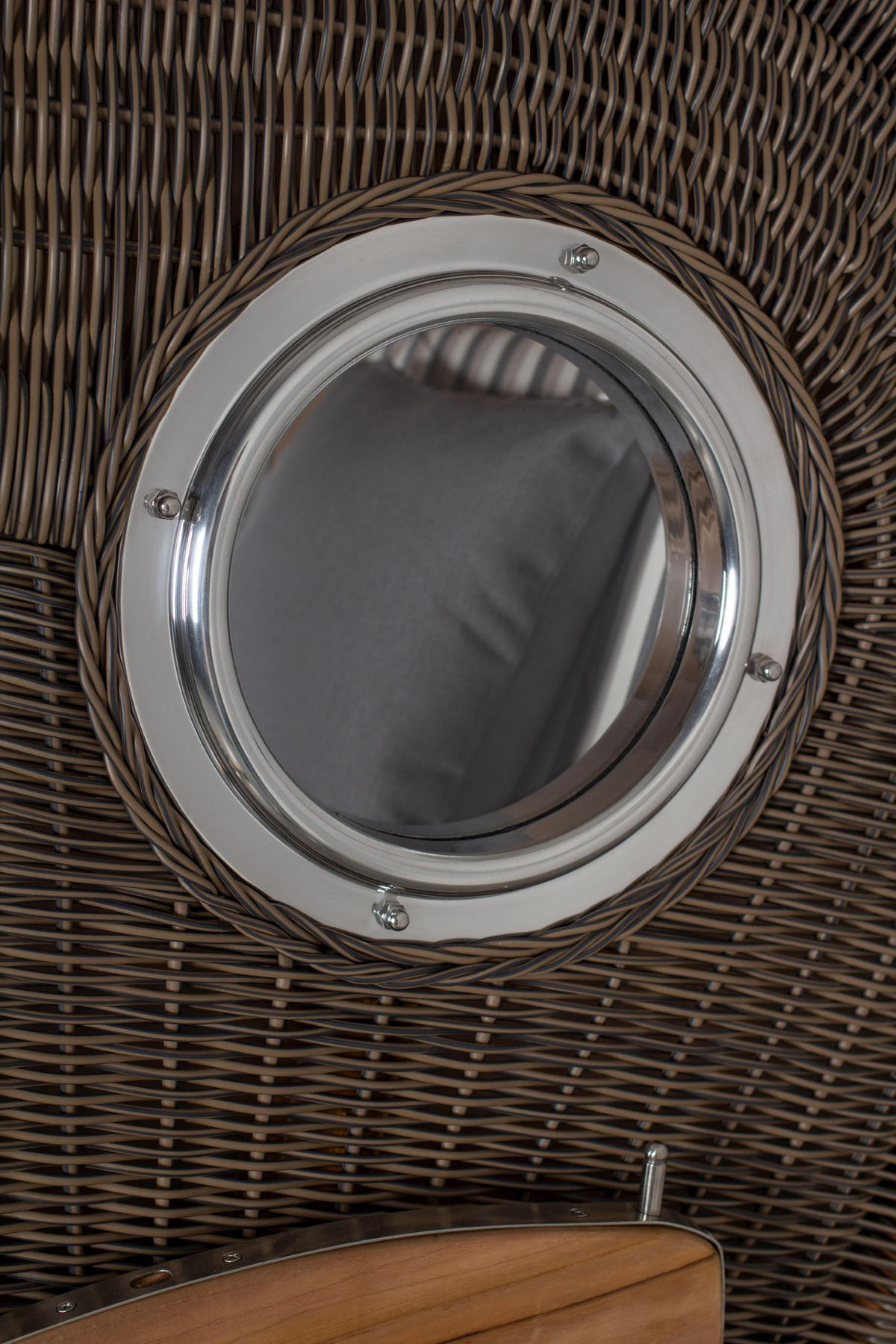 STRANDKORB Komplettset: Ammersee Single Teak Bullauge - PE grau - Modell 545 - Grau, Holz/Kunststoff (96/165/80cm) - bene living