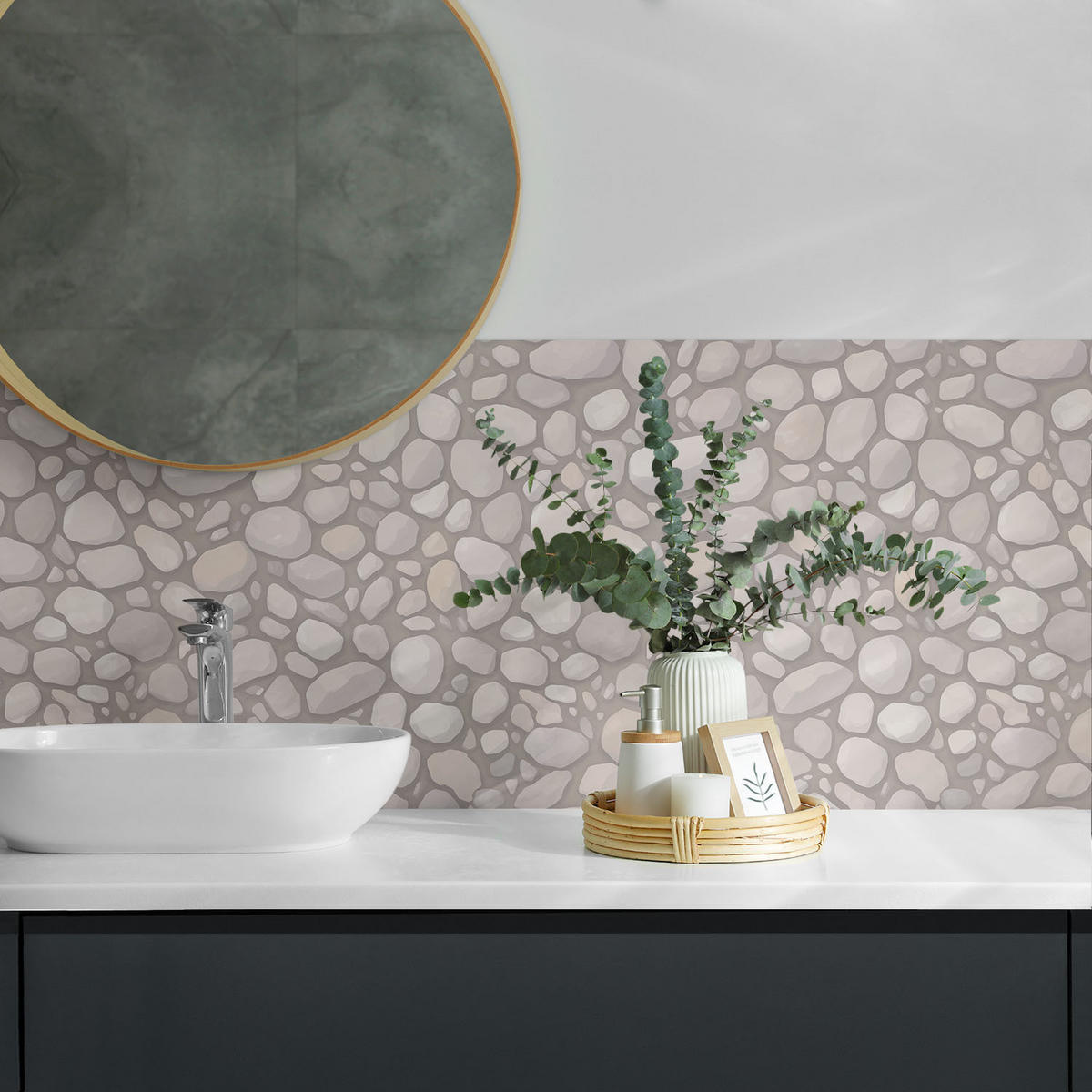 WANDPANEEL 4x 50x50 cm selbstklebend Ciottolo - Ecru, Kunststoff (50/1.6/50cm) - Wallfluent