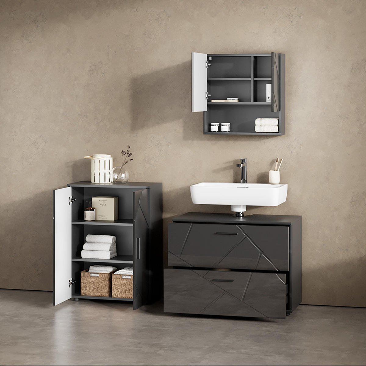 MIDISCHRANK Ronco Anthrazit Hochglanz 60 x 81 cm - Anthrazit, Holzwerkstoff (60/81/30cm) - Livinity®