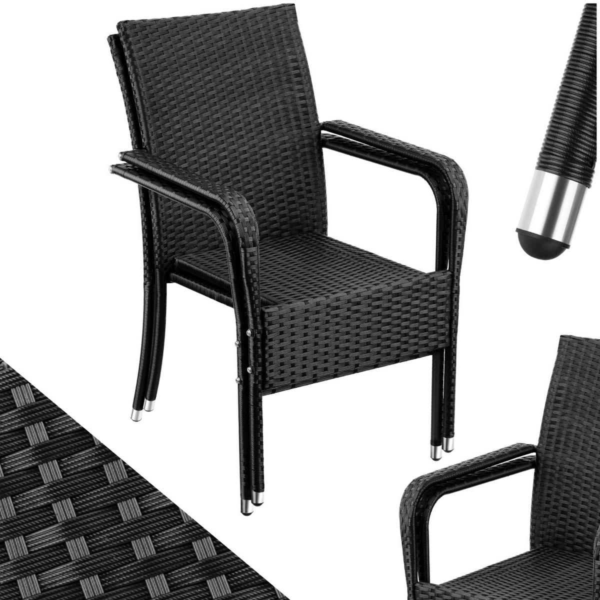 RATTANSTUHL 2er Set Girona,58 x 67 x 90 cm, Belastbarkeit 120 kg,schwarz - Schwarz, Kunststoff (58/90/67cm) - tectake
