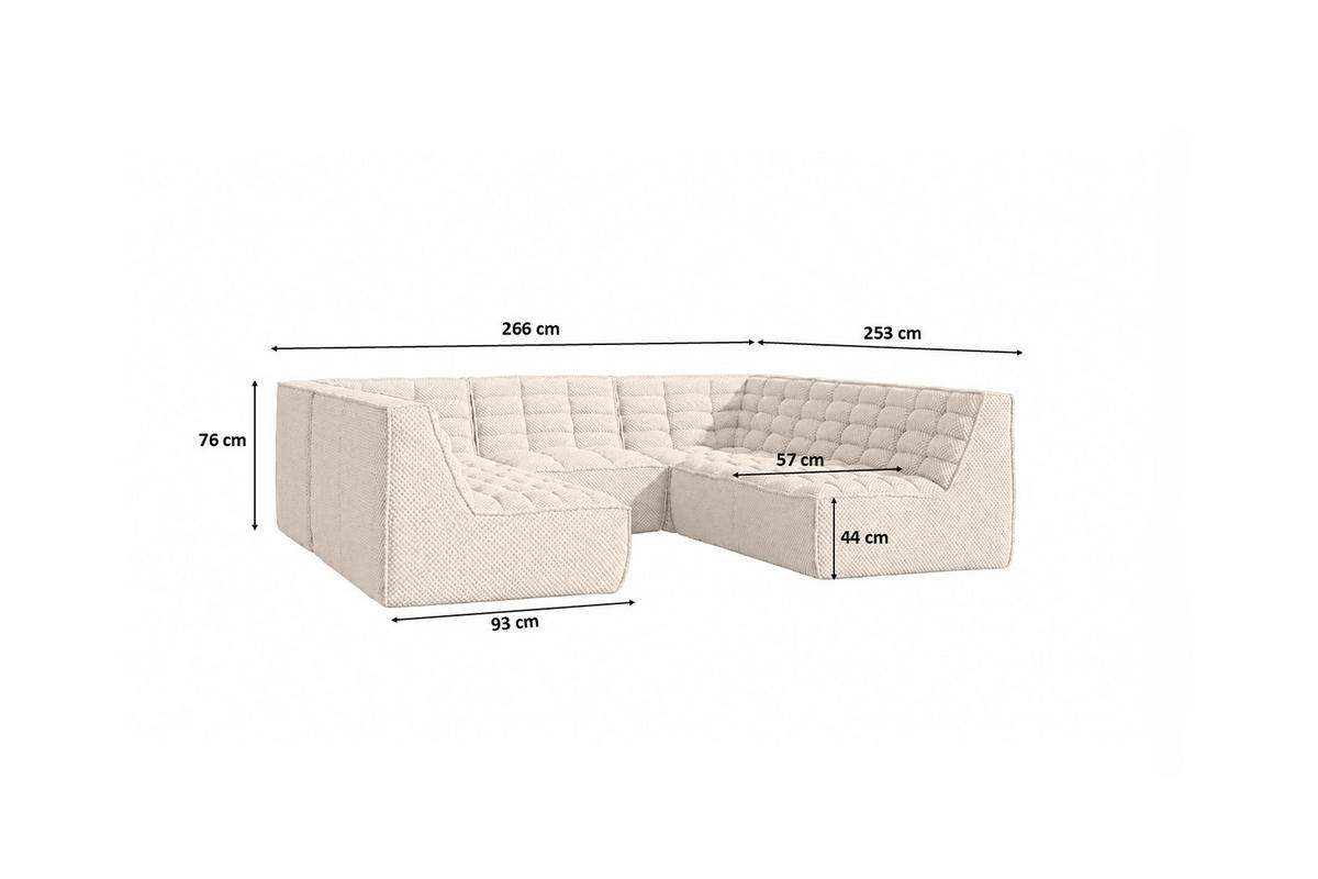 ROHOVÁ SEDAČKA modulární Corner ve tvaru U, plyšová tkanina Pop, Krémová, LAZY U CORNER - krémová, dřevo (266/76/253cm) - Kaiser Möbel