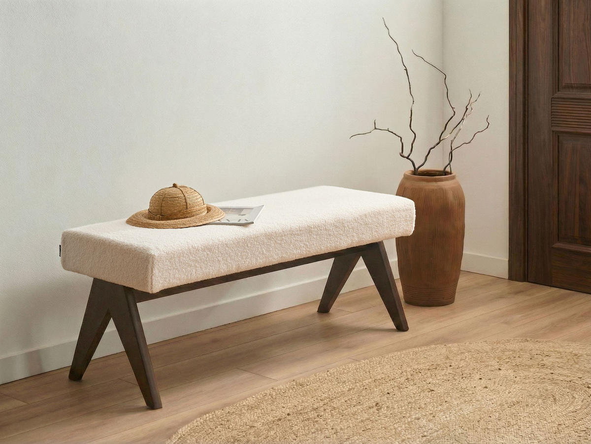 ČALOUNĚNÁ LAVICE Bouclé Krémově bílá/Tmavě hnědá Tamre - krémová, textil (118/48/46cm) - Beliani