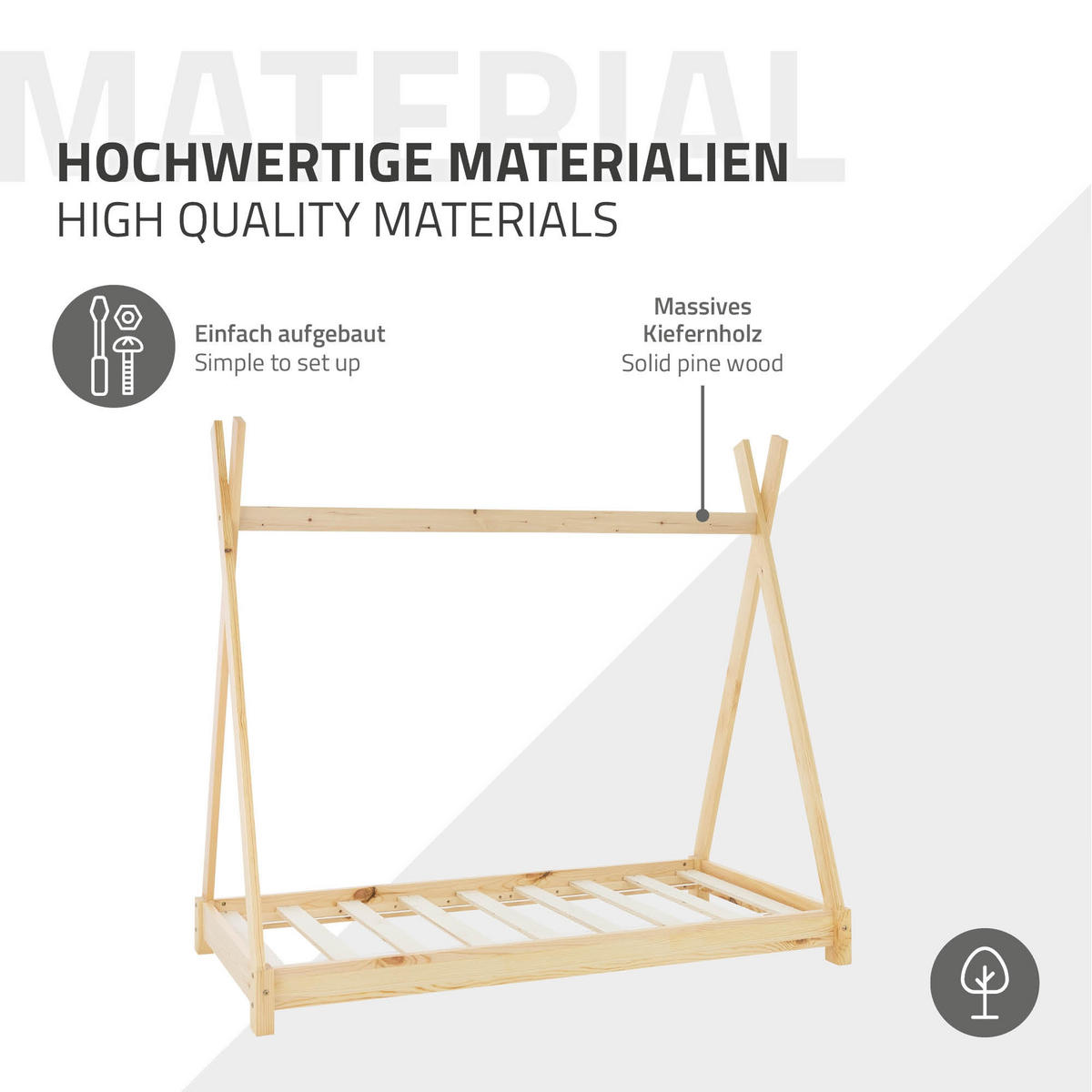 KINDERBETT Tipi 80x160 cm Natur - Naturfarben, Holz (80/160cm) - ML-DESIGN