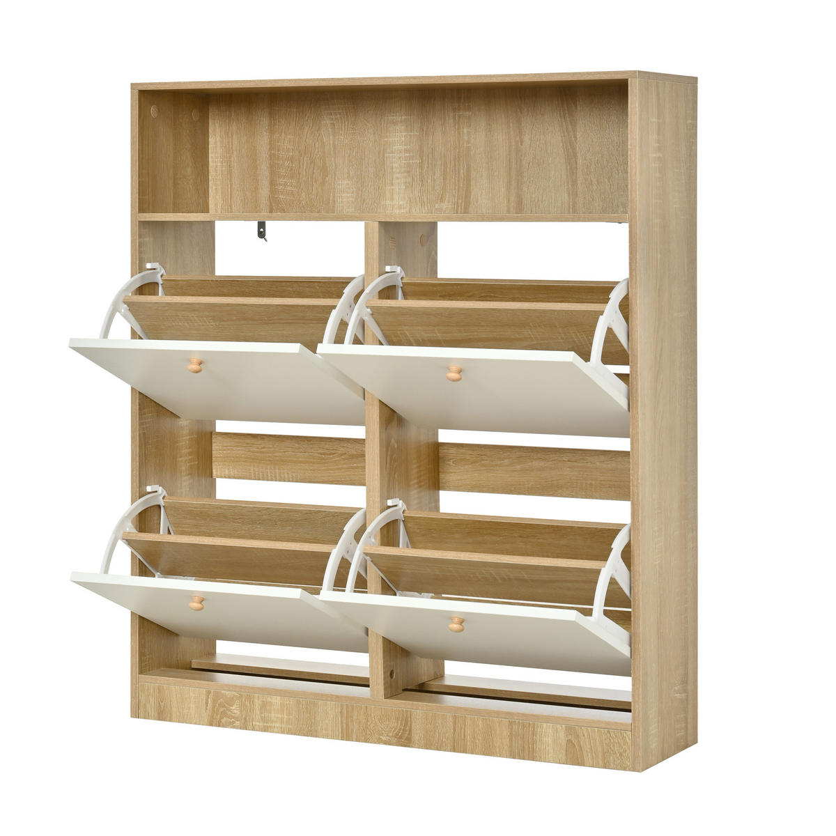 SCHUHSCHRANK mit 4 Klappen 90/24/104,5 cm in Weiß/Natur, schmales Design - Naturfarben, Holzwerkstoff (90/104.5/24cm) - BEAOK