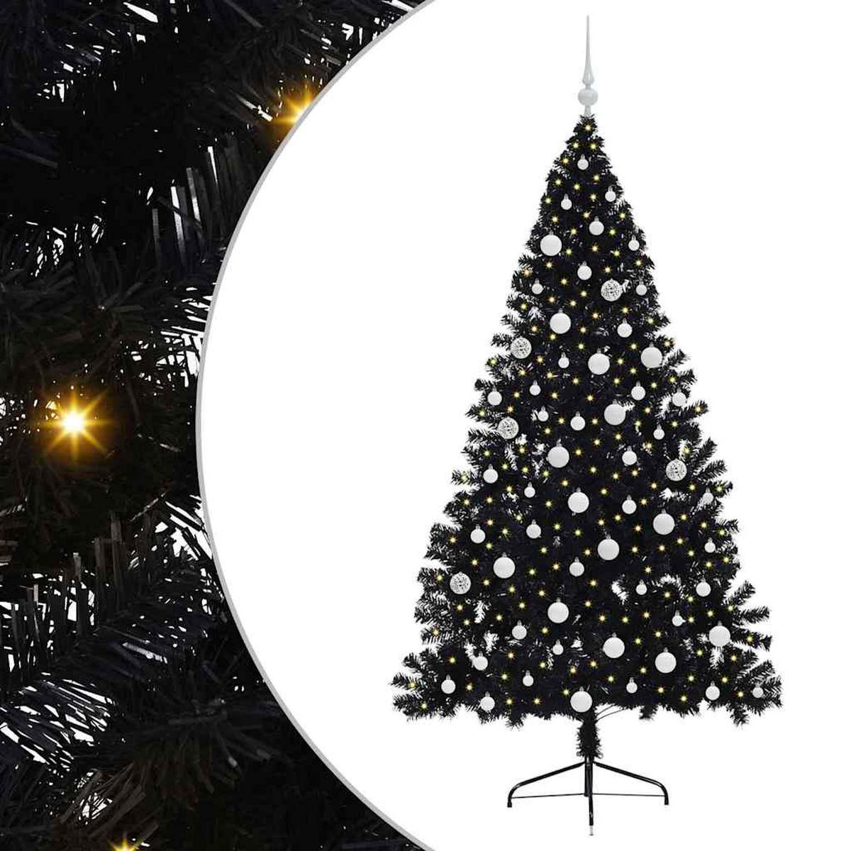 WEIHNACHTSBAUM Künstlicher Vorbeleuchteter Haltbar 115/115/180 cm Schwarz PVC - Schwarz, Kunststoff (180cm) - vidaXL