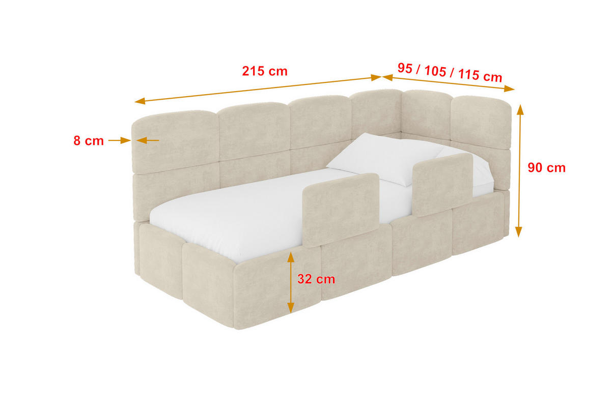 EINZELLBETT Jugendbett mit Bettkasten und Matratze H3/H4, Links - KIVY 100x200 Beige - Beige, Holzwerkstoff/Textil (100/200cm) - ALTDECOR