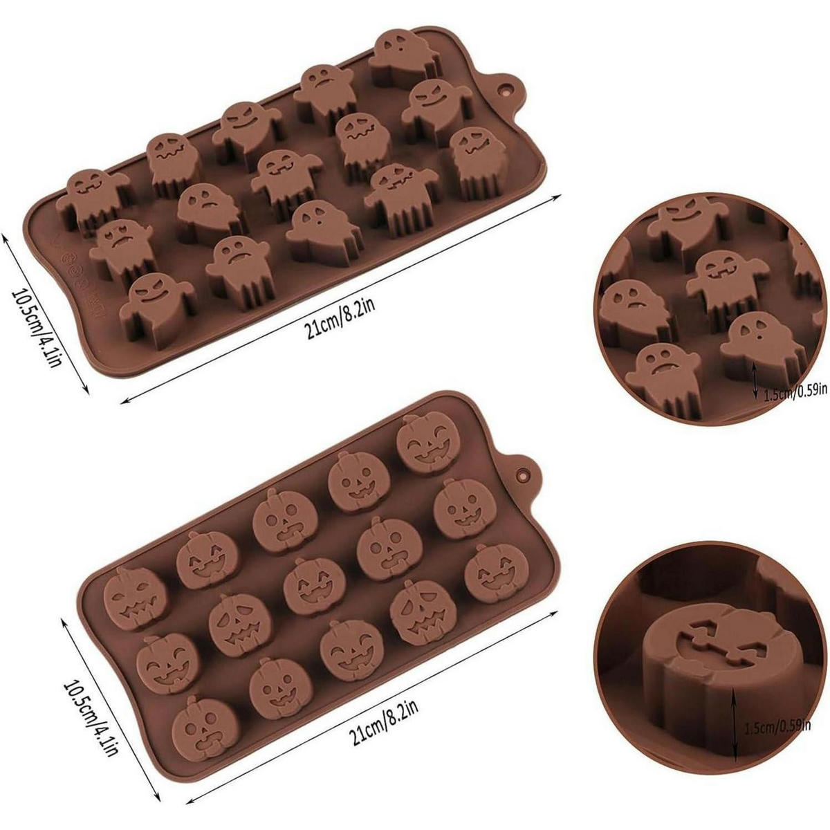 SCHOKOLADENFORM 2-teiliges Set Silikon Halloween Kürbis Geist - Olivgrün, Kunststoff