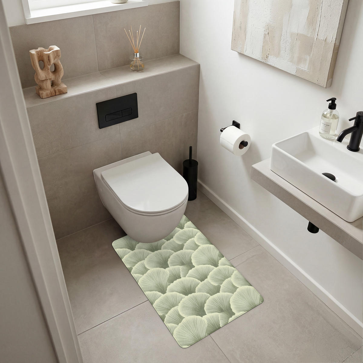 WC PŘEDLOŽKA Vějíř - list - zelený 50x80 cm - pastelově zelená, textil/plast (50/1cm) - OnlyWow